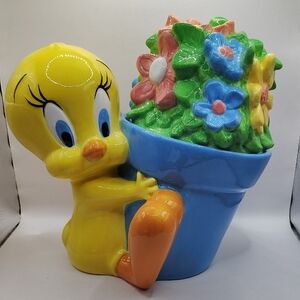 Vintage COOKIE JAR Rare Tweety Bird Flower pot, 1998, Warner Bros.